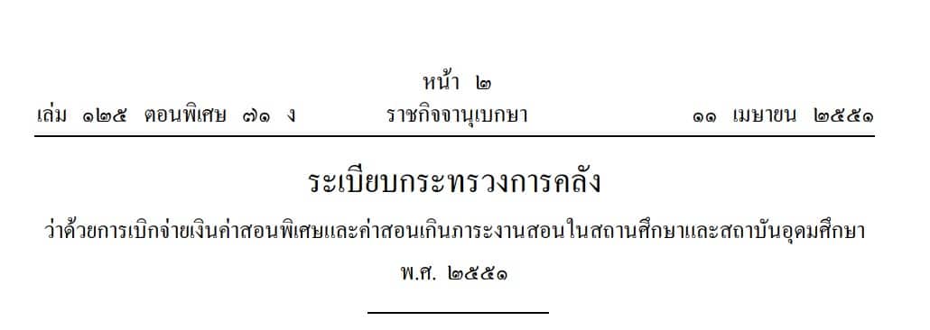 ระเบียบกระทรวงการคลัง ว่าด้วยการเบิกจ่ายค่าสอนพิเศษและค่าสอนเกินภาระงานสอนในสถานศึกษาและสถาบันอุดมศึกษา พ.ศ. 2551